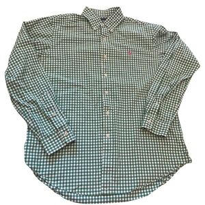 Ralph Lauren Mens Green Gingham Custom Fit‎ Long Sleeve Button Down Shirt